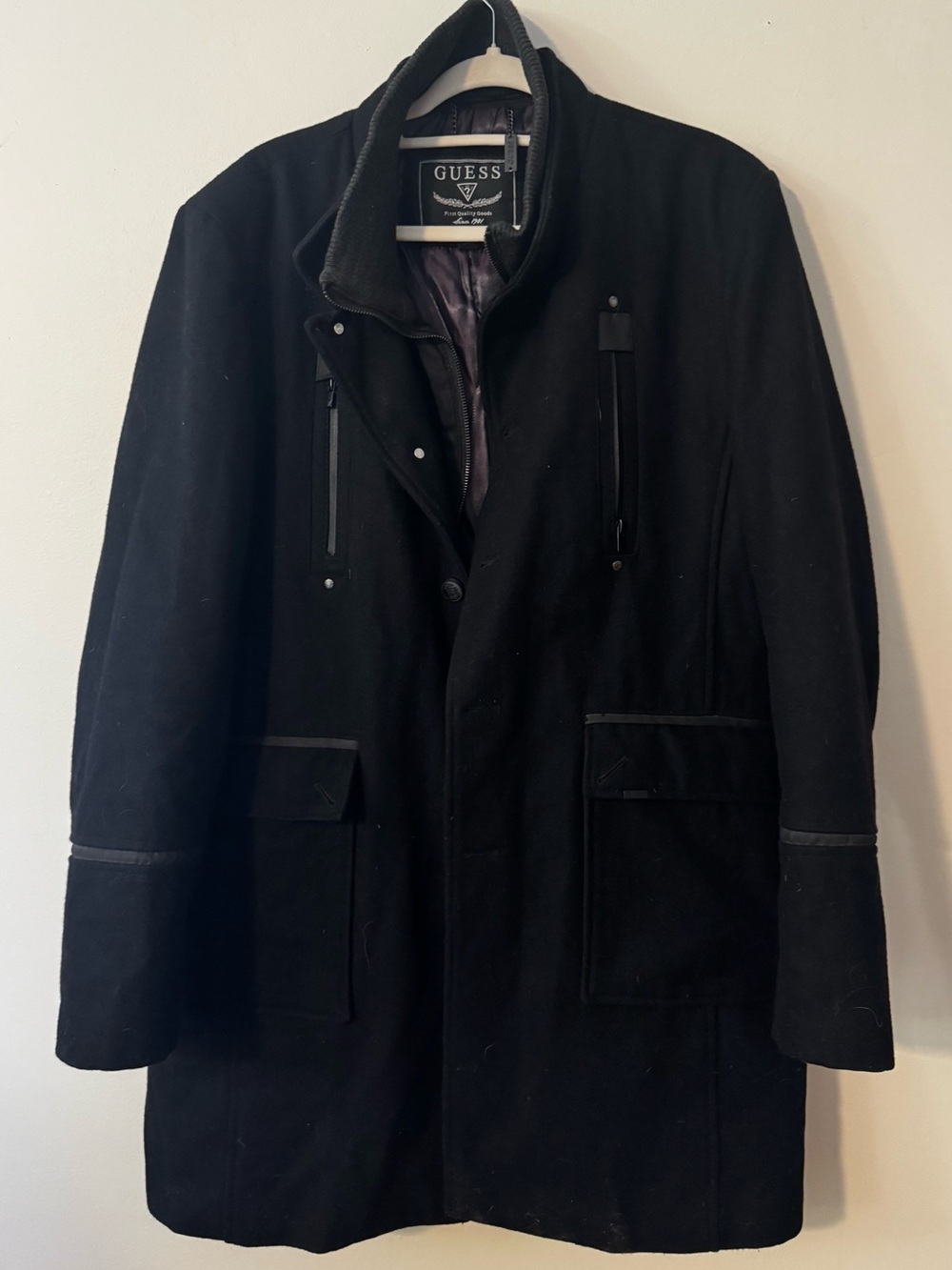 GUESS Black Wool Blend Military Coat Jacket XL